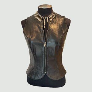 Vintage 90s Norma Kamali Women’s Real Leather Vest - Moto Bike Rider Biker Rock